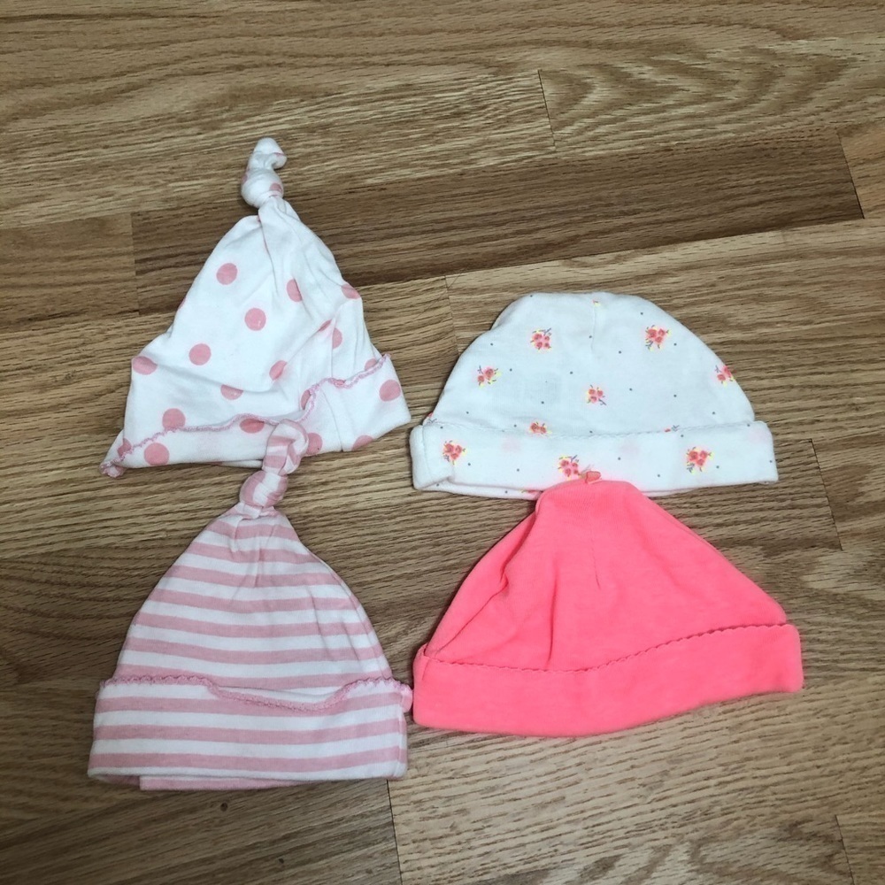 Carter’s & Gerber Baby Hat Bundle Neon Pink Striped Floral Baby Girl Cap